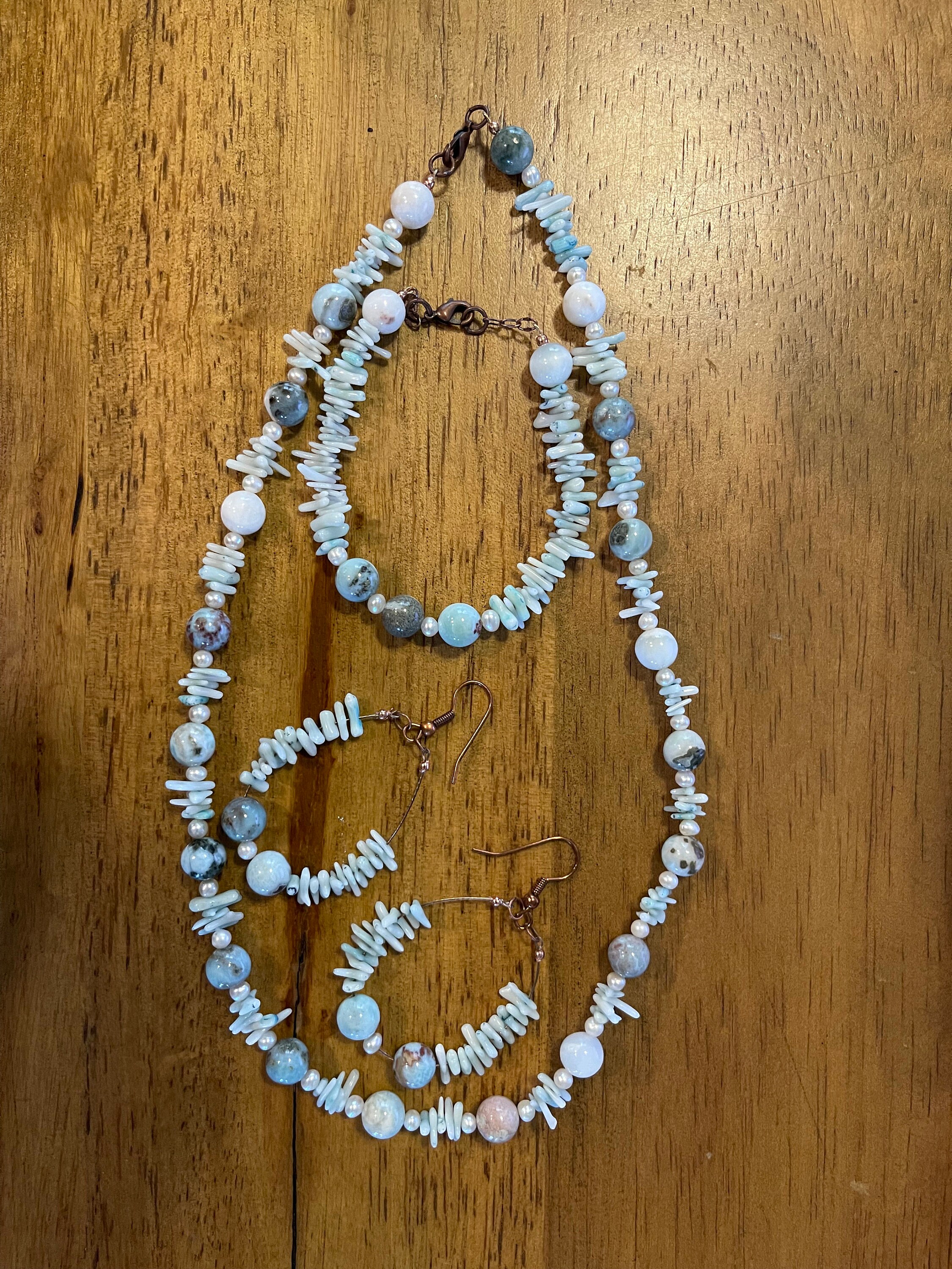 Larimar Pearl Coral Necklace Bracelet 