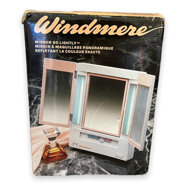 Vintage 1980s BNIB Windmere Trifold Panoramic Go Lightly Make Mirror / Vanity