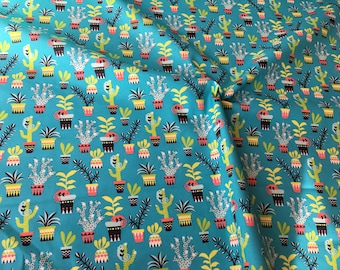 Cotton fabric "Cactus", colorful, green, turquoise