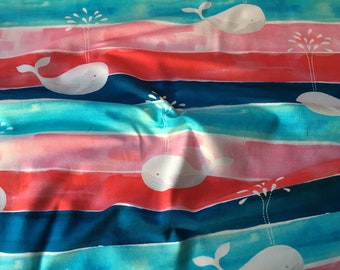 Shirt fabric "Harbour whale" turquoise multicolored