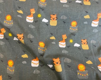 Shirtstoff "Wildtiere im Ballon“grau orange