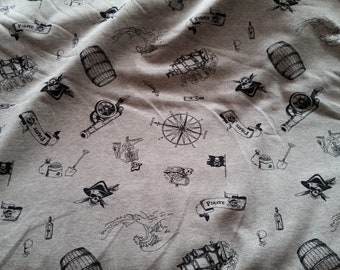 Shirt fabric "Skulls&Pirates" grey, black