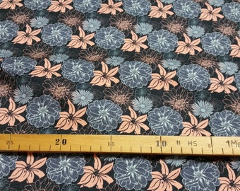 Shirt fabric "Peroto" black, salmon pink, mint flowers