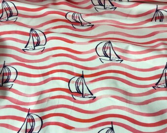 Tissu chemise "Bateaux portuaires" rouge et blanc