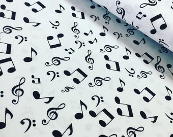 Cotton fabric"notes"white-black