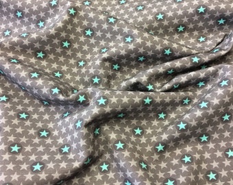 Shirtstoff "Sterne“grau-türkis