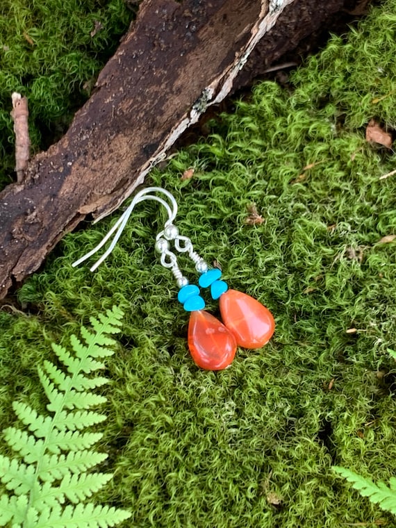 Mexican Fire Opal & Turquoise Earrings