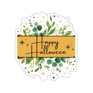 Sticker Happy Halloween blanc ou transparent, sticker tropical halloween, sticker Happy Halloween Hawaï, sticker Halloween mignon