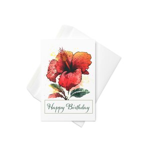 Happy Birthday Hibiskus Grußkarte, rote Hibiskus Karte, Hawaii Hibiskus Karte tropische Hibiskus Happy Birthday Karte