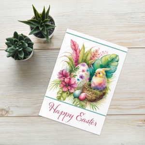 Frohe Ostern Karte, Hawaii Osterkarte, tropische Hawaii Osterkarte, tropische Karte für Ostern, Monstera Osterkarte, Blankokarte