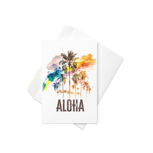 Aloha card, palm tree card, rainbow card, aloha rainbow card, watercolor greeting card, Hawaiian gretting card, tropical card