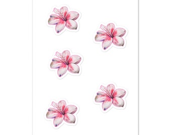 Plumeria sticker sheet with five plumeria kiss-cut stickers, Hawaiian plumeria flower sticker pink, pink plumeria sticker sheet