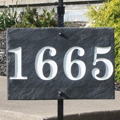 Rectangle Carved Slate House Number Sign Post and Lights Etsy