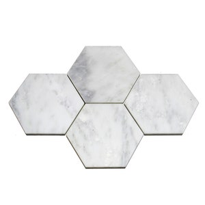 Hexagon Carrara White Marble Coasters- Personalized with Laser Engraving
