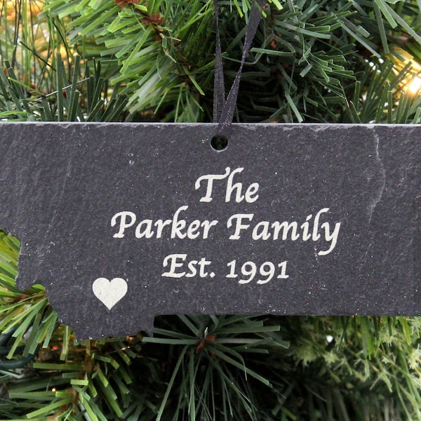 Montana Black Slate Christmas Ornament- Personalized with Laser Engraving