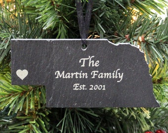 Nebraska Black Slate Christmas Ornament- Personalized with Laser Engraving