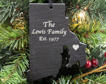 Rhode Island Black Slate Christmas Ornament- Personalized with Laser Engraving