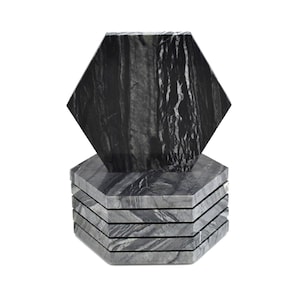 Hexagon Black Oak Marble Stone Coasters- Personalized with Laser Engraving