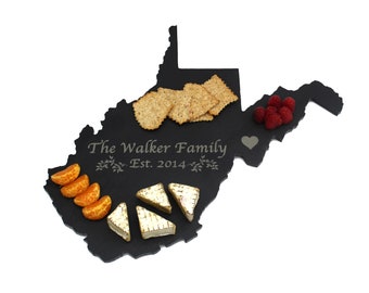 West Virginia Black Slate Cheese Board, Serving Tray, or Cutting Board- Personalized with Laser Engraving