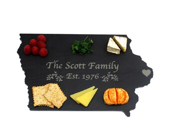 Iowa Black Slate Cheese Board, Serving Tray, or Cutting Board- Personalized with Laser Engraving