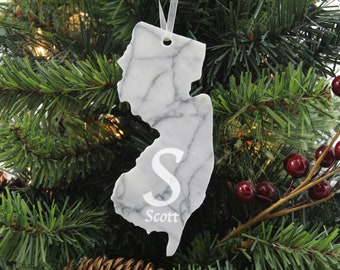 New Jersey Marble Christmas Ornament- Personalized with Laser Engraving