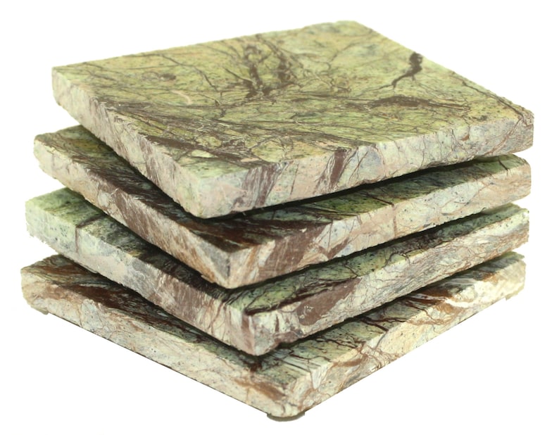 Square Rainforest Green Marble Stone Coasters Personalized Etsy