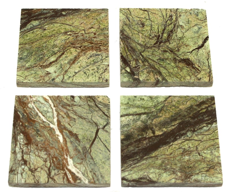 Square Rainforest Green Marble Stone Coasters Personalized Etsy