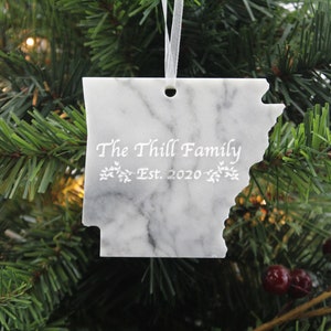Arkansas Marble Christmas Ornament- Personalized with Laser Engraving