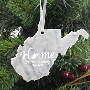 West Virginia Marble Christmas Ornament- Personalized with Laser Engraving