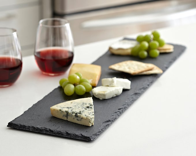Long Skinny Rectangle Black Slate Cheese Board- Personalized with Laser Engraving