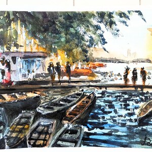 Monet motifs original watercolor painting gift idea size 9 by 12 inch