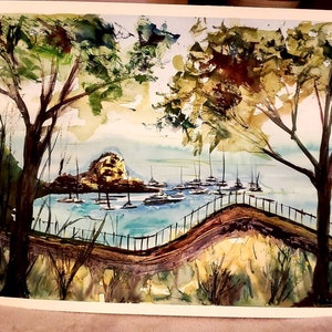 Italian sea coast original watercolor painting