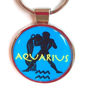 Aquarius Keychain Zodiac Astrological Star Sign Astrology 1.25&quot; Dome Key Ring by Mary Ellis