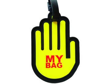 Fun Luggage Tag Neon Hand Fluorescent Yellow Heavy Duty Travel Tag