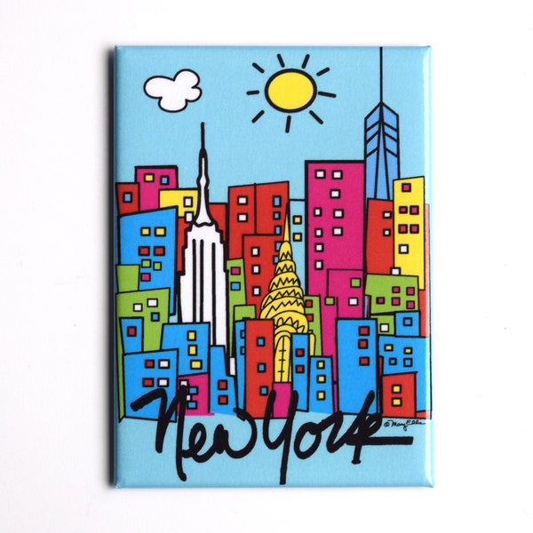 New York City Magnet Daytime Skyline NYC Souvenir Gift 3.5" x 2.5" Refrigerator Magnet by Mary Ellis