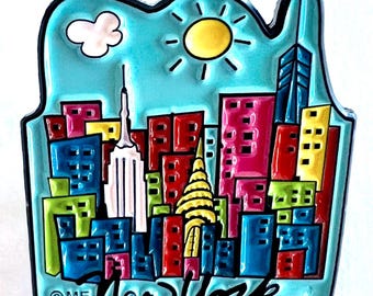 NYC Skyline Enamel Lapel Pin, Mary Ellis Pop Art Souvenir