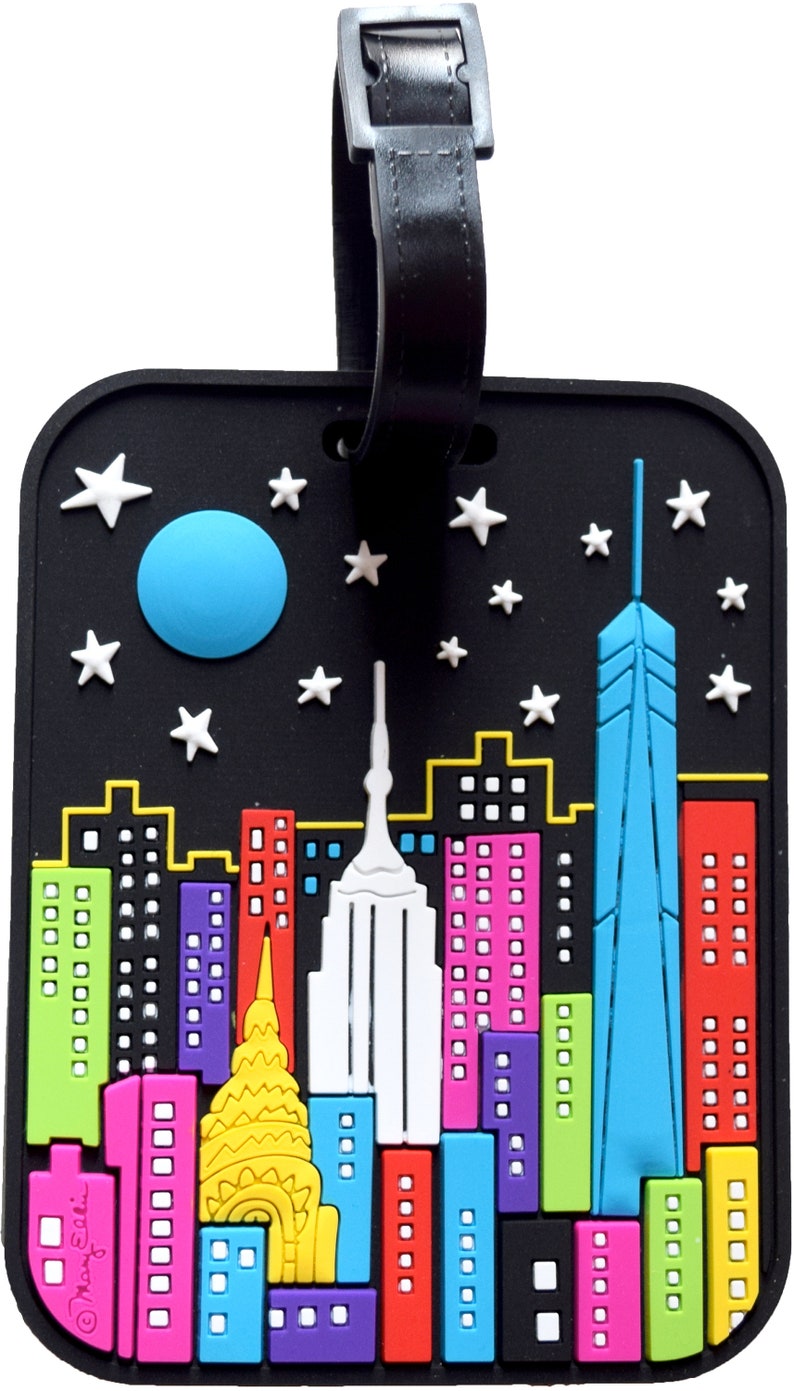 New York City Luggage Tag Night Skyline Large Heavy Duty Etsy