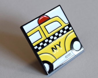 New York Pin, Enamel Pin, NYC, Taxi Cab, Lapel Pin,  1" Fun Metal New York City Gift Souvenir Collectible Pop Art by Artist Mary Ellis