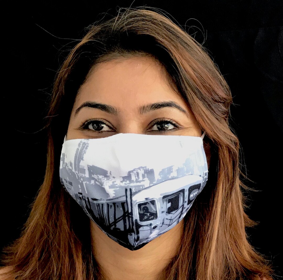 Pair of 2 New York Face Masks NYC Subway Skyline, Super Comfortable