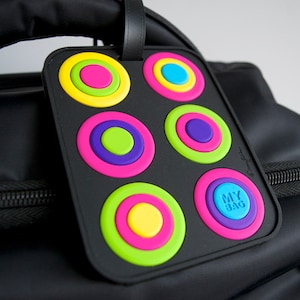 Luggage Tag Colorful Circles Black My Bag Unique Fun Luggage Tag Bright Heavy Duty Hidden ID Large Travel Tag 3.25&quot; x 4&quot;