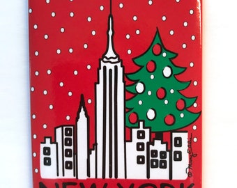 New York City Magnet Christmas Tree Happy Holidays NYC Souvenir Gift Refrigerator Magnet par Mary Ellis