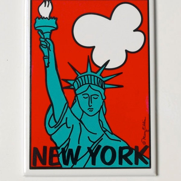 New York Magnet Statue Of Liberty Torch refrigerator magnet NY Souvenir 2.5 x 3.5 glossy metal painting by Mary Ellis