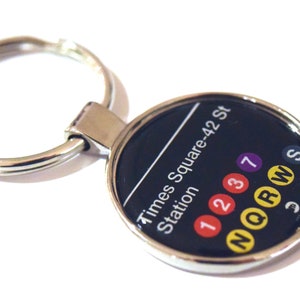 New York City Keychain Times Square Subway Station Officially MTA licensed New York Souvenir Key Chain 1.25x2.25&quot; NYC domed Steel Key Ring