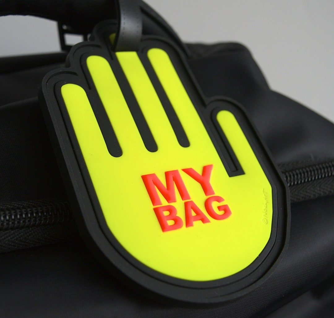 Fun Luggage Tag Neon Hand Fluorescent Yellow Heavy Duty Travel Tag Etsy
