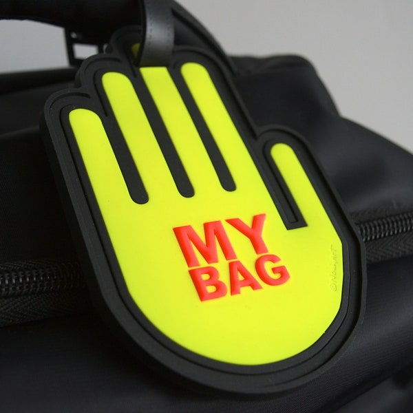 Fun Luggage Tag Neon Hand Fluorescent Yellow Heavy Duty Travel Tag