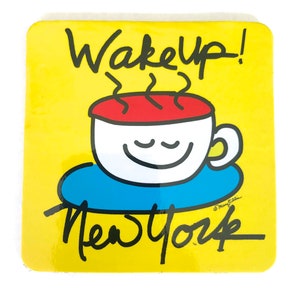 New York Drink Coaster Wake Up New York Colorful Barware Drinkware Souvenir Cork Backed Drink Coaster Art By Mary Ellis