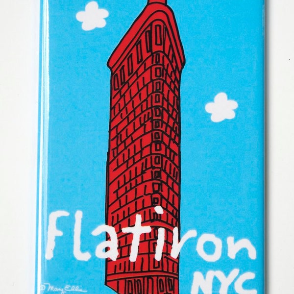 New York Magnet Flatiron Building Refrigerator magnet NYC Souvenir 2.5 x 3.5 glossy metal magnet painting by Mary Ellis