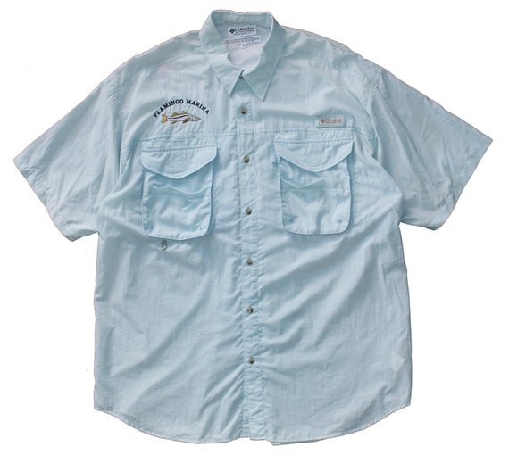 Men/'s Columbia XL X Large Yellow PFG Bonehead Vented Fishing Shirt Short Sleeve