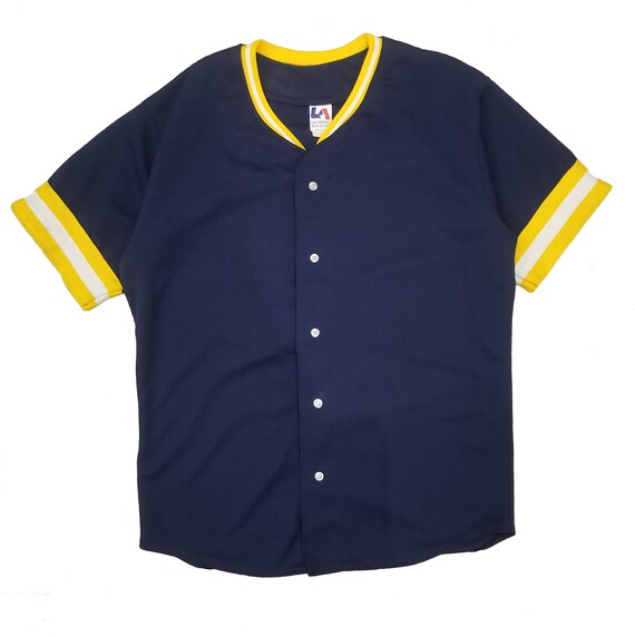 yellow and blue baseball jersey