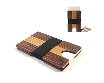 Porte-cartes de visite en bois | CORDOVA W - Wengé et chêne blanc - Porte-cartes fabriqué à la main et extensible pour les cadeaux d'entreprise, d'entreprise et d'accueil